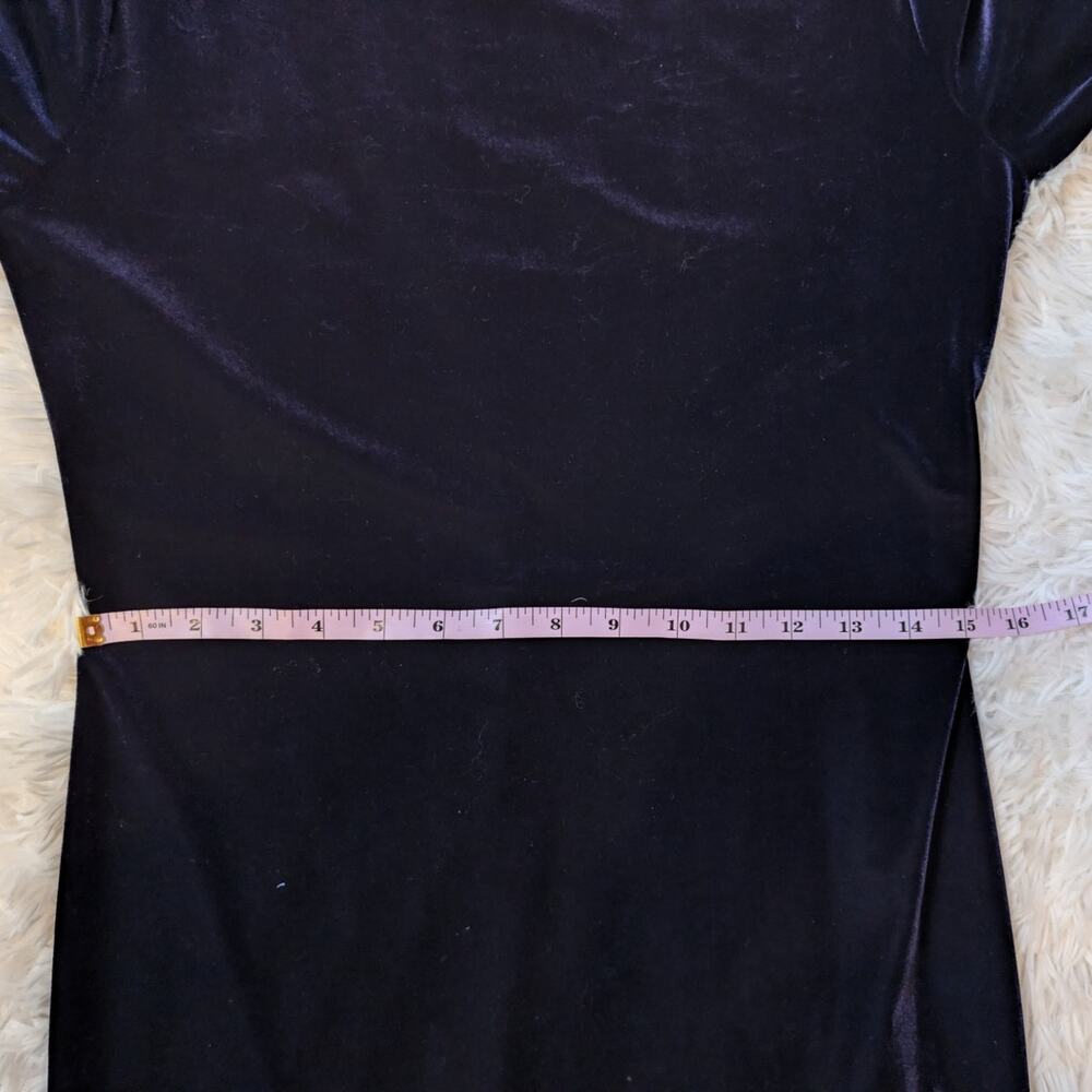 Vintage 90s Kathie Lee Purple Velvet Midi Dress Minimalist Bodycon Cocktail S - Picture 8 of 16